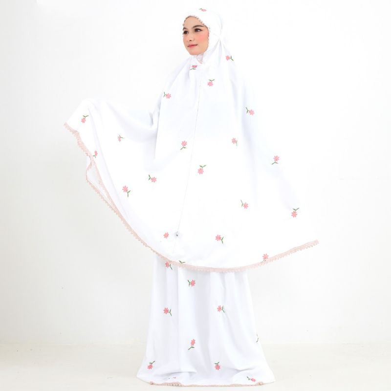 Mukena Jennabia Katun/ Mukena Dewasa Katun Premium Bordir Floral Cocok For Traveling