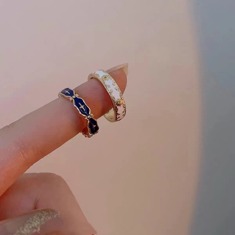 Fashion Enamel Berwarna Terbuka Cincin Untuk Wanita Vintage Tetes Minyak Ins Gaya Halus Cross Rings Jewelry