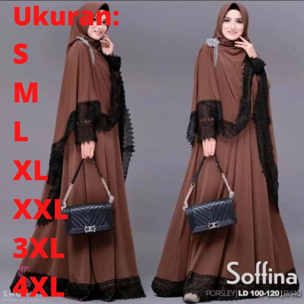 SOFFINA Syari Gamis Set Hijab Terbaru Lebaran 2025/Gamis Jumbo Wanita Dewasa/Gamis renda  Simple Ele