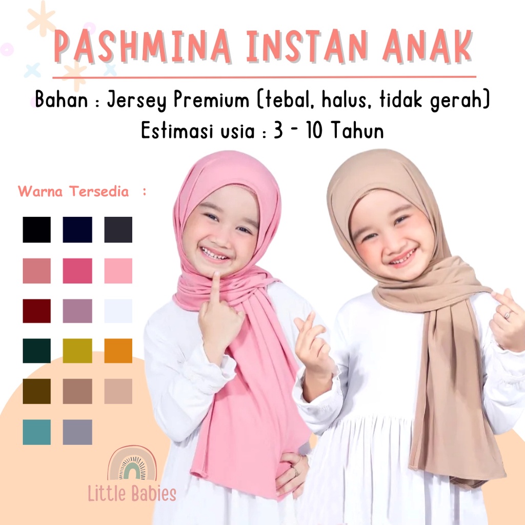 Pashmina Instan Anak Bahan Jersey Premium Usia 3 - 10 Tahun / JILBAB INSTAN ANAK