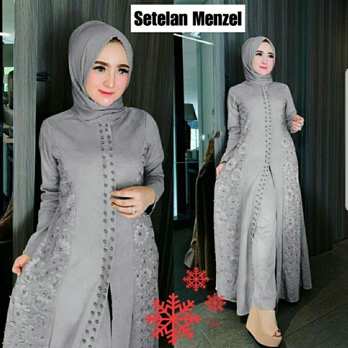 pStore88 - BAJU SETELAN WANITA ST MENZEL GAMIS SETELAN CELANA MUSLIM BRUKAT BUNGA 3648