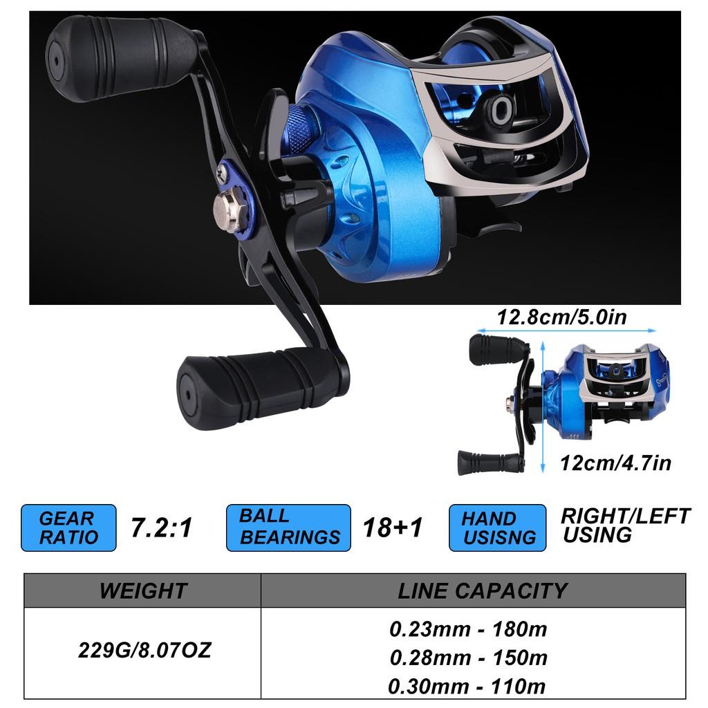 Joran Pancing Set 1.65m 1.8m 2.1m oran Pancing Carbon Fiber Spinning Fishing Rod 18+1BB Rasio Gear 7.2: 1 Max Drag 5KG-8KG Metal Untuk Reel Magnetik Baitcasting Reel