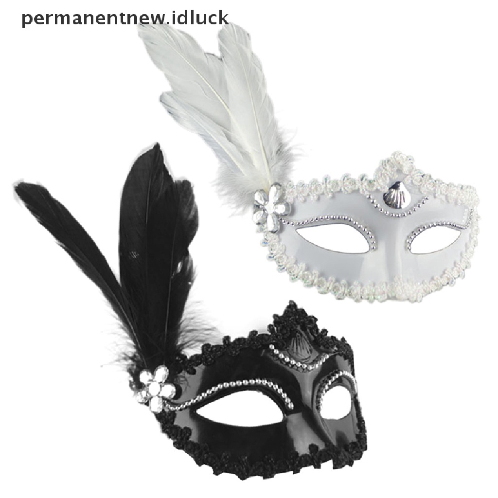 [luckypermanentnew] Masker Mutiara Bulu Halloween Pesta Masquerade Putih Hitam Masker Mata [ID]