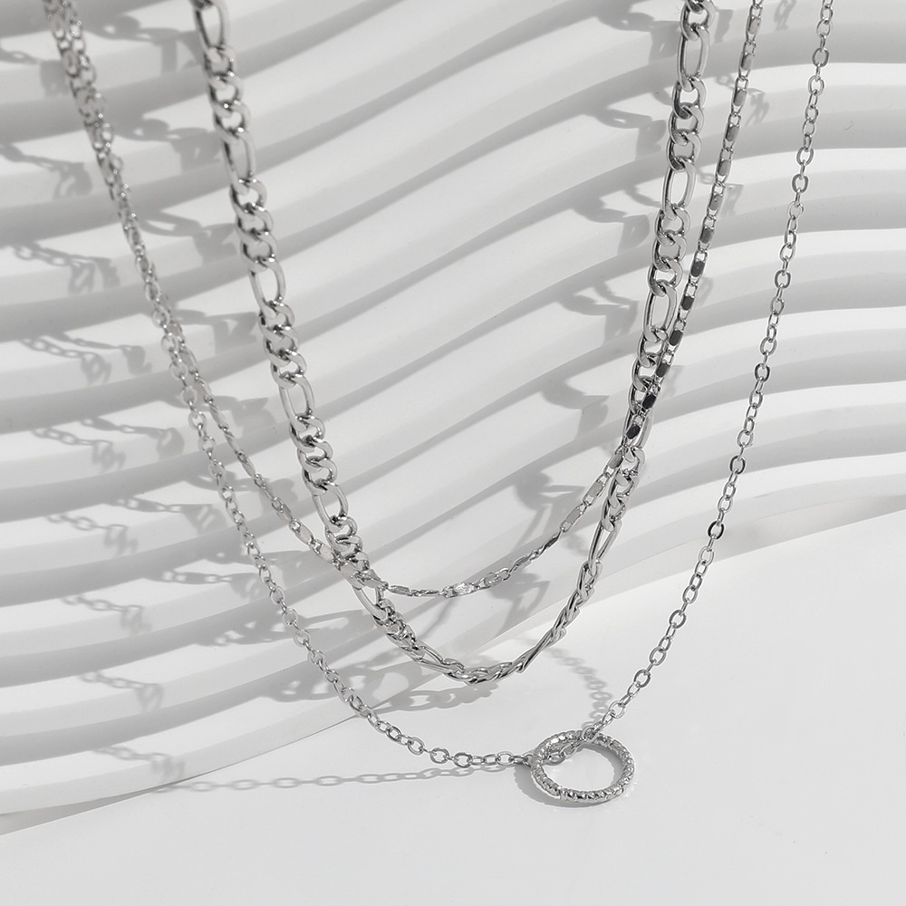 Kepribadian Kecil Multi-layer Fashion Sederhana Hip-hop Cincin Lingkaran Kalung Dua Set Kalung Dilipat2