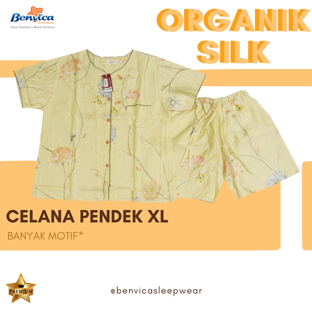 BAJU TIDUR CELANA PENDEK KATUN ORGANIK SILK PREMIUM BANYAK MOTIF XL