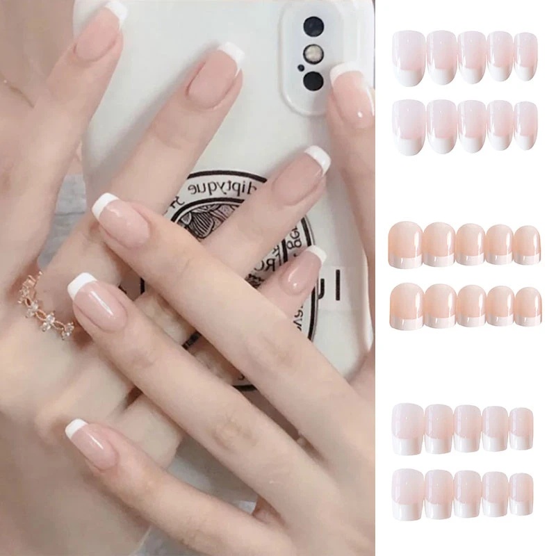 Diy Manicure Nail Art Aksesoris Akrilik Buatan Kuku Palsu Alami Penuh Penutup Ballerina Peti Mati Kuku Palsu Tekan Pada Kuku Tip 24 Pcs Nude Gaya Perancis Kuku Palsu