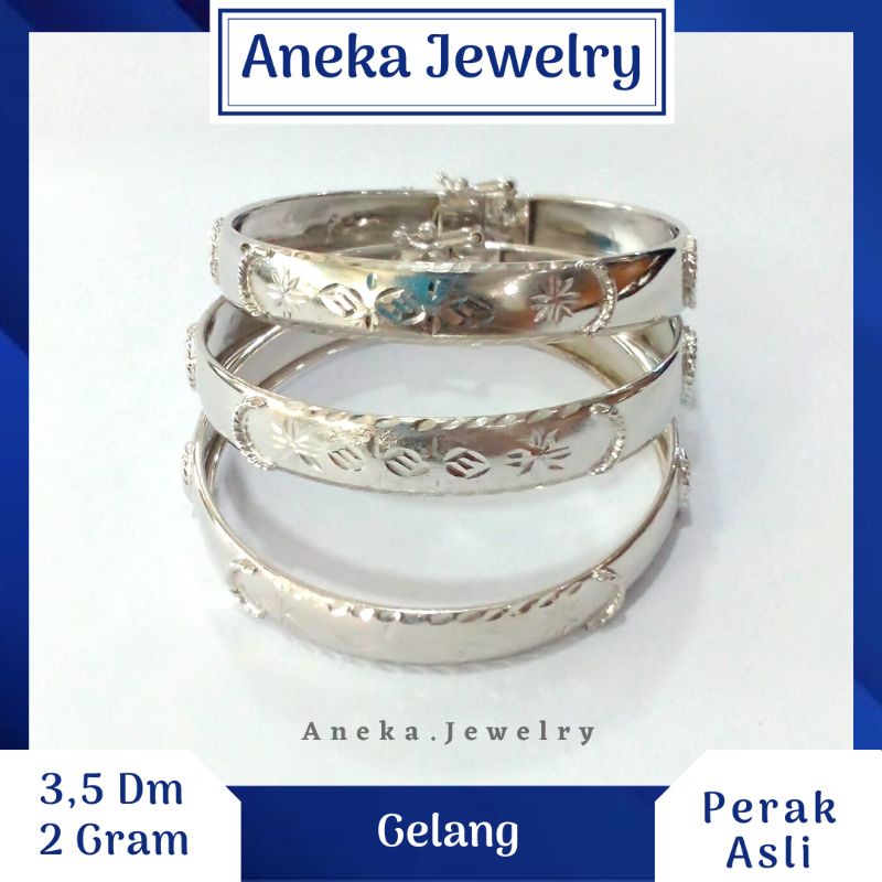 Gelang Bayi Bangkok Ukir Doff, Sepuh Emas Putih, Perak 925