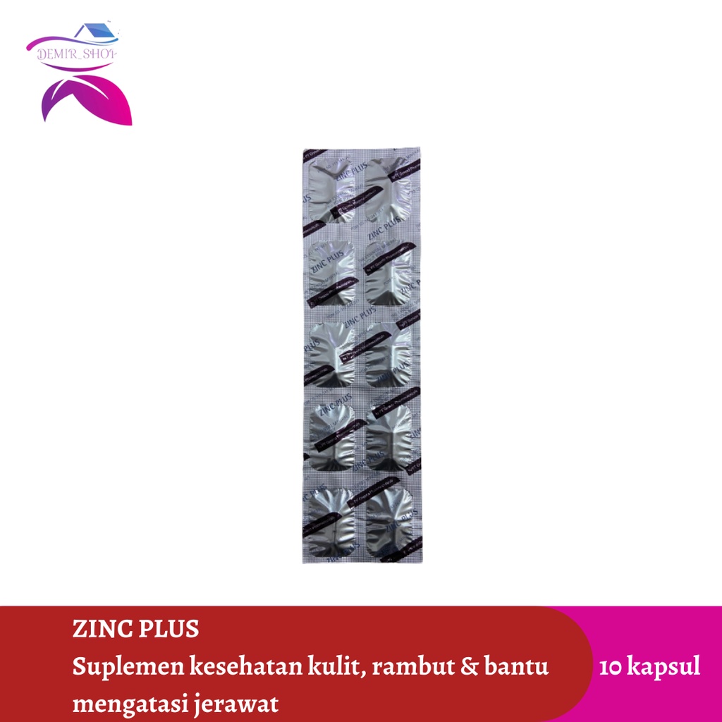 Zinc Plus Strip 10 Kapsul Suplemen Kesehatan Kulit &amp; Rambut / Mengatasi Jerawat