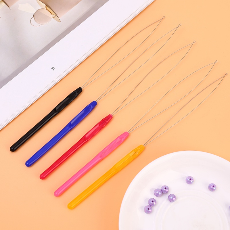 Micro Rings Loop Alat Threader Tarik Jarum Untuk Manik-Manik Benang Berlubang Tahan Lama Warna-Warni Pegangan Plastik Threader DIY Membuat Perhiasan Aksesoris