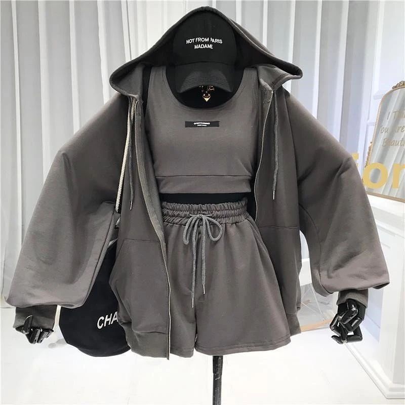 ONE SET MAURA SET HOODIE PANT SETELAN WANITA  SHORT PANT ( NO TANKTOP ) KOREA STYLE COD TERBARU