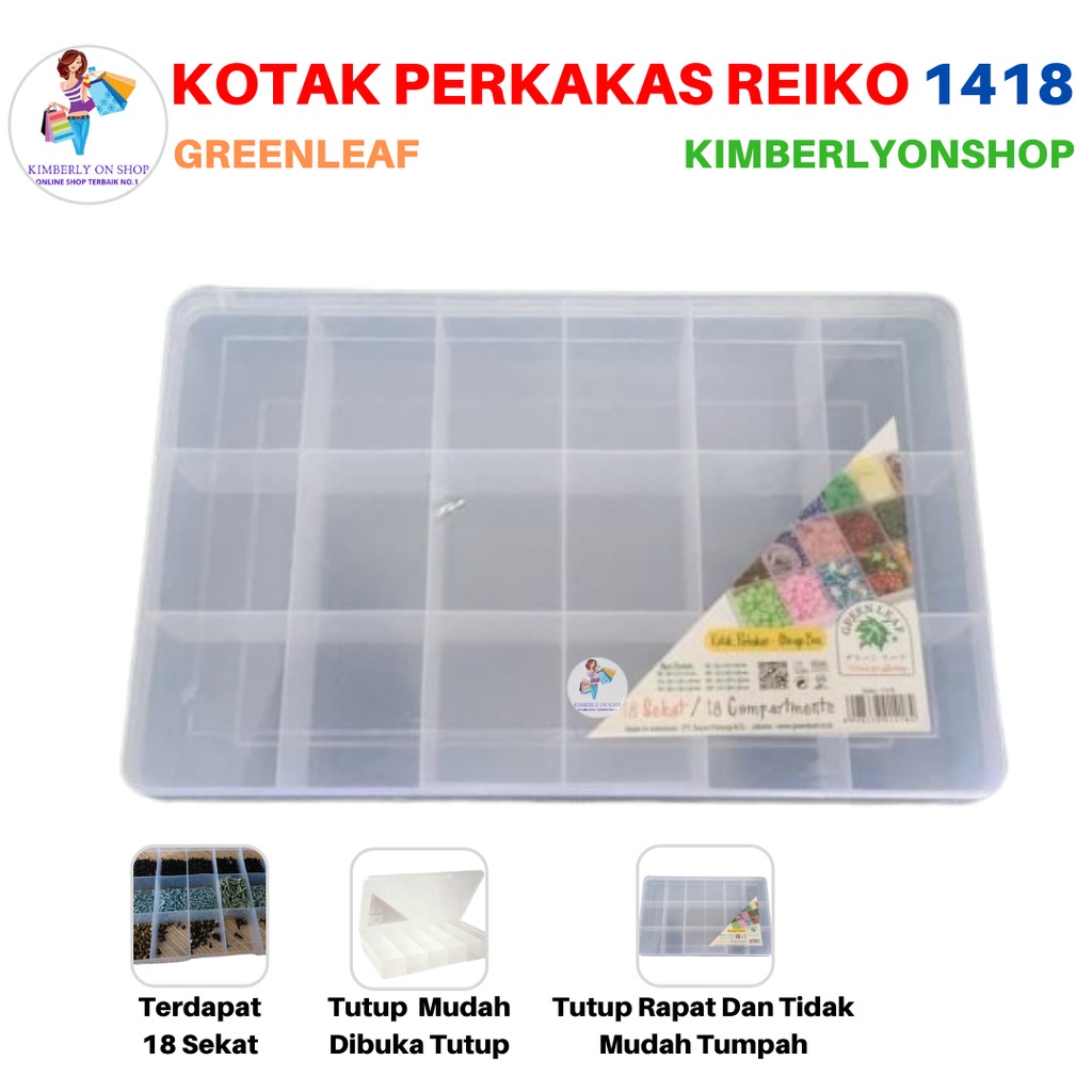 Kotak Perkakas Reiko Storage Box Spare Part 18 Sekat Compartment 1418 Green Leaf