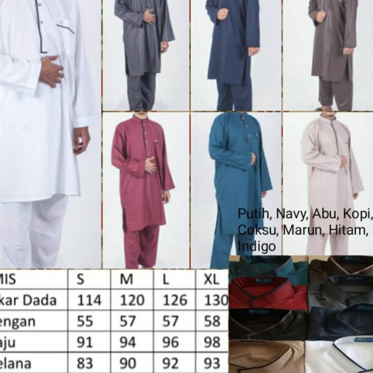 ➷ Al Khoir Set muslim gamis celana pria katun premium type madina ➫