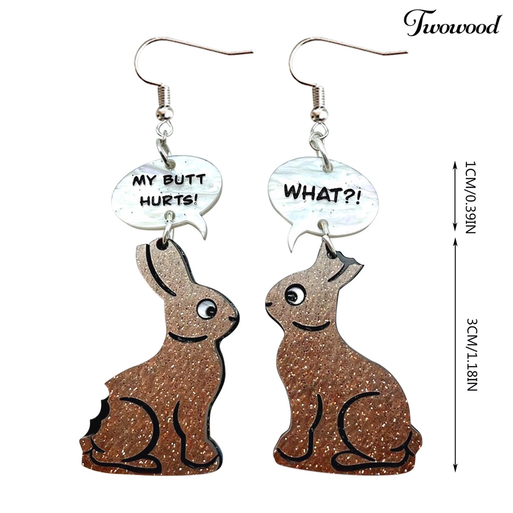 Twowood 1pasang Liontin Anting Kartun Hewan Liontin Eye-catching Geometris Menarik Telinga Dekorasi Akrilik Paskah Perhiasan Cokelat Kelinci Rabbit Earrings Perhiasan Aksesori