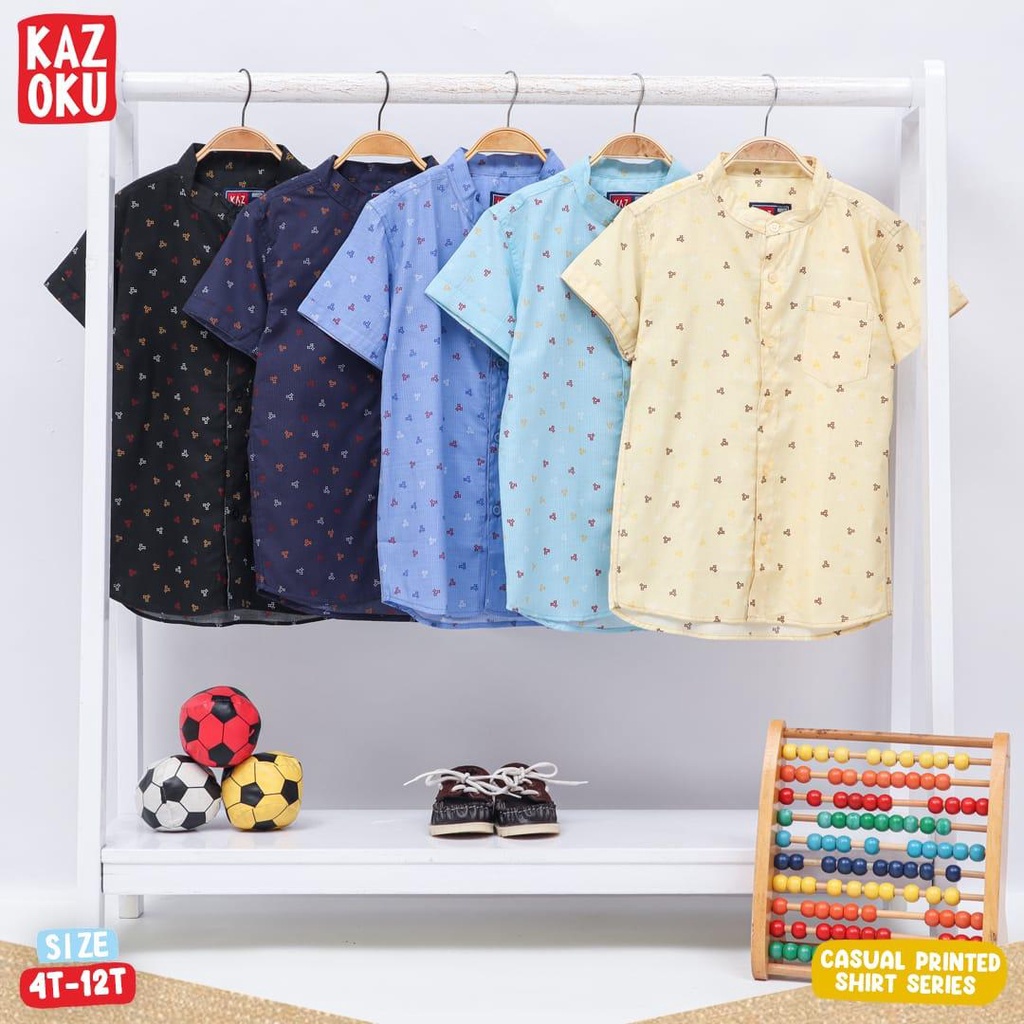 Atasan Kemeja Baju Koko Anak Laki Cowok 4-12 Tahun Bahan Katun Printing