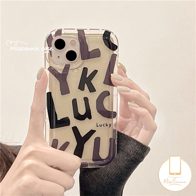 Ins Fashion Graffiti Letter Airbag Phone Case Kompatibel Untuk iPhone 7Plus 11 13 14 12 Pro MAX 6 8 6S Plus XR X XS MAX Lucky Soft Tpu Shockproof Back Cover