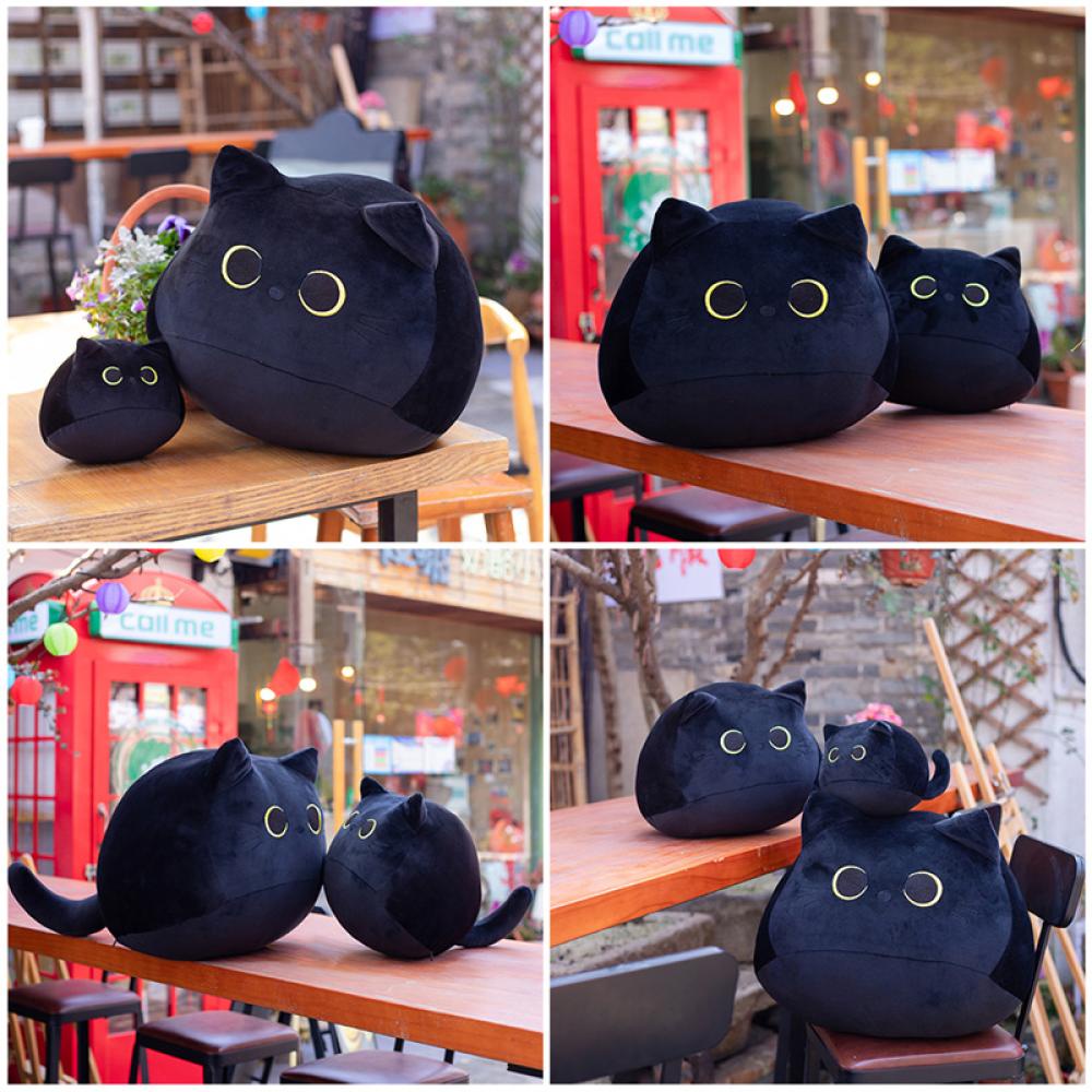 Timekey8 /30/40cm Kawaii Black Cat Plush Toys Boneka Kartun Hewan Lucu Bantal Dekorasi Rumah Cuddly Plushie Untuk Anak Laki-Laki Perempuan Anak Kids S7V3