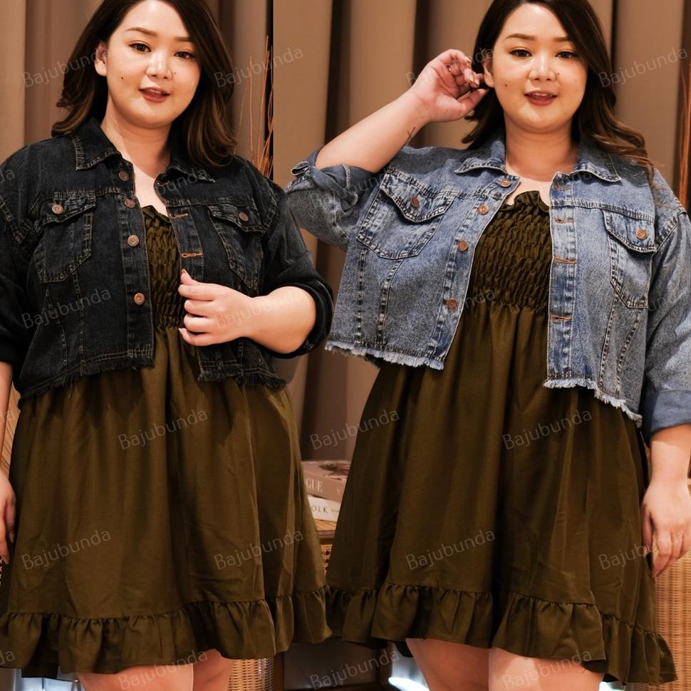 GRATIS ONGKIR E99 Jaket Jeans Jumbo Wanita LD 126 / Jacket Denim Big Size / BAJUBUNDA EVELYN ⇅