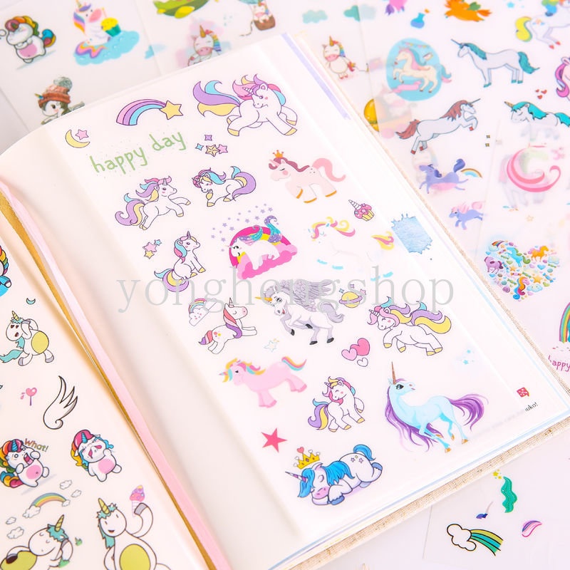 6 Lembar / set Stiker Desain Kartun Unicorn Untuk Dekorasi Buku Catatan Diary Scrapbook Album