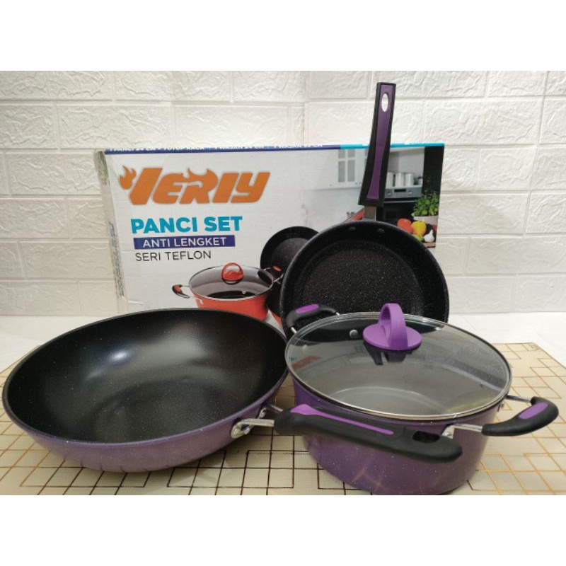 Panci set teflon anti lengket seri 1419 (isi 3pcs)