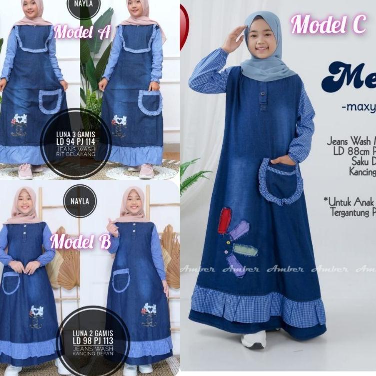 Langsung Order Nayla Maxy Kids Gamis Anak Jeans levis usia 8-12 tahun Remaja Tanggung Bahan Denim Ad