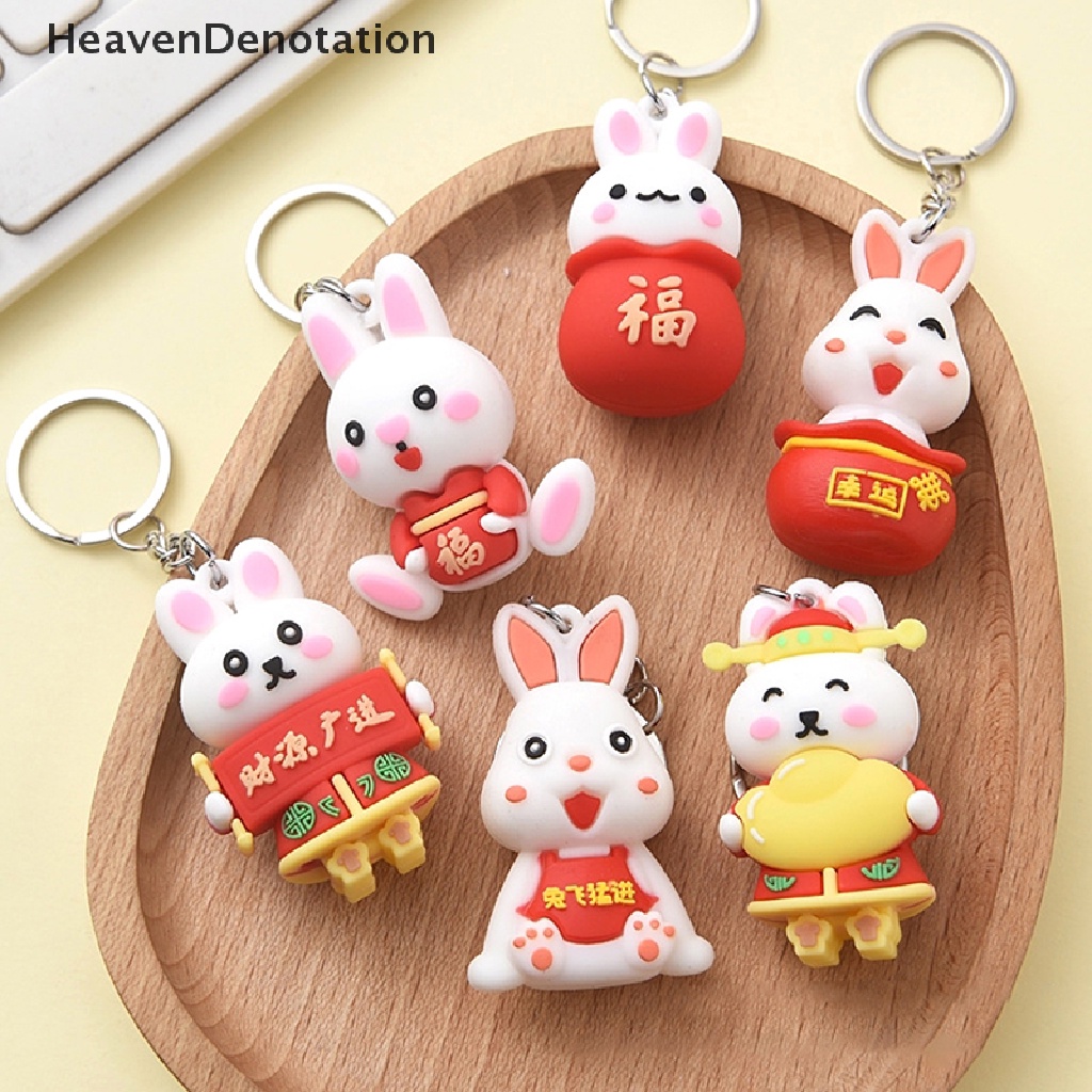 [HeavenDenotation] 2023tahun Baru Kelinci Gantungan Kunci Kartun Fortune Rabbit KeyChain Car Key Chain Ring Mahasiswa Pasangan Tas Liontin HDV