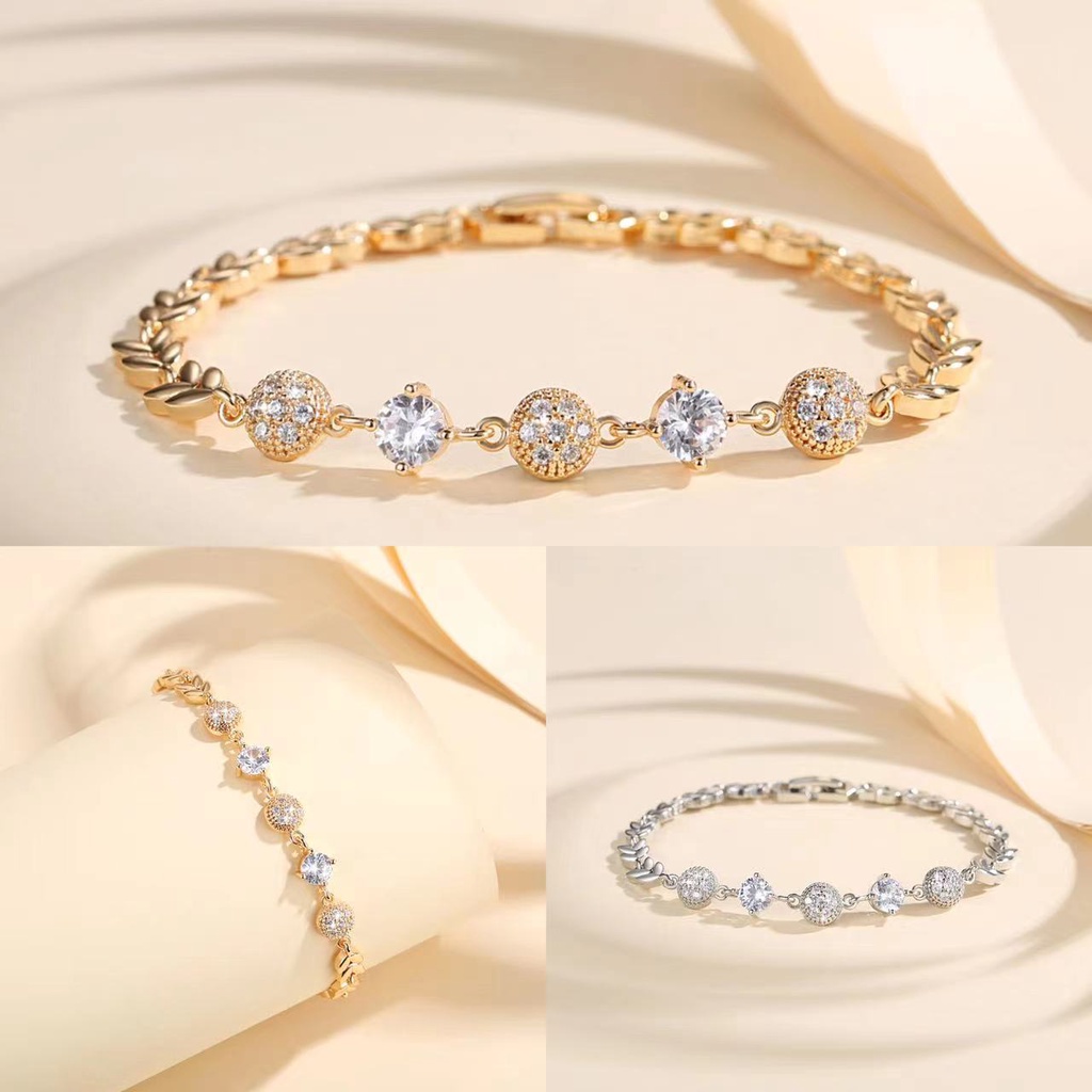 Y937 【COD】 Gelang Titanium Rantai Perhiasan Wanita Diamond Titanium Lapis Emas/Perak, Anti Karat Dan Tdk Luntur