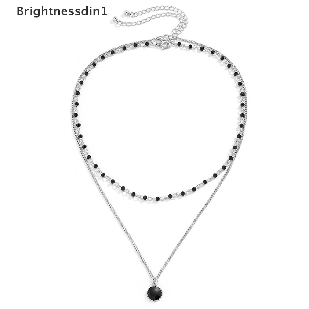 [Brightnessdin1] Kalung Mutiara Dua Lapis Sederhana Pria Liontin Berlian Imitasi Hitam Untuk Aksesoris Perhiasan Rantai Pria Butik