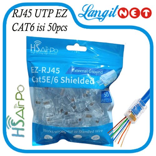 HSAIRPO CONNECTOR UTP EZ RJ 45 CAT6 isi 50pcs HS RC6EUEZ ANTI GAGAL