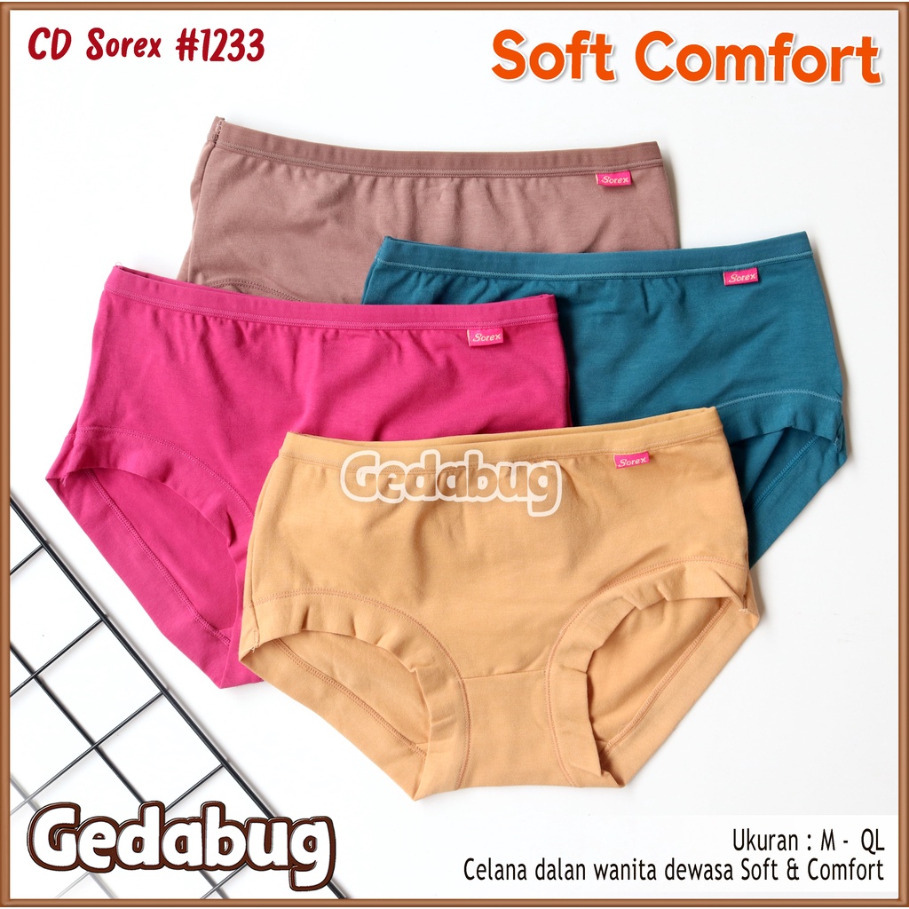 3 Pcs - CD Wanita Sorex 1233 Soft &amp; Comfort | Celana dalam wanita dewasa Super Lembut | Gedabug