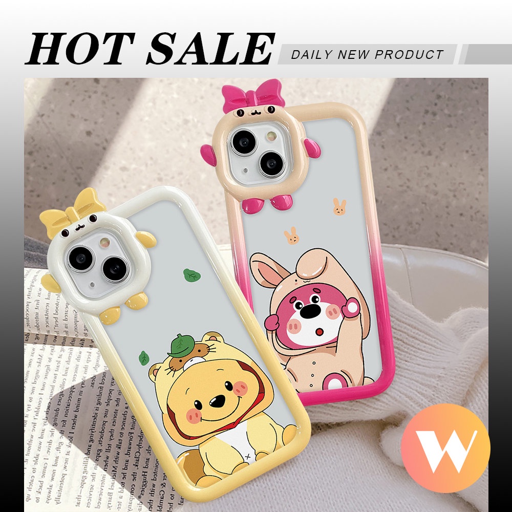 IPHONE 3d Bow-knot Little Monster Lens Soft Tpu Case Kompatibel Untuk Iphone11 13 12 14 Pro Max XR 78 6s 14 6 Plus X XS Max SE 2020 Cute Strawberry Bear Manyo Winnie The Pooh Cover