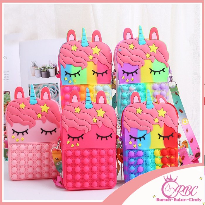 20cm Tas Messenger Anak Unicorn Tas Selempang Wanita Tas Bahu pop it