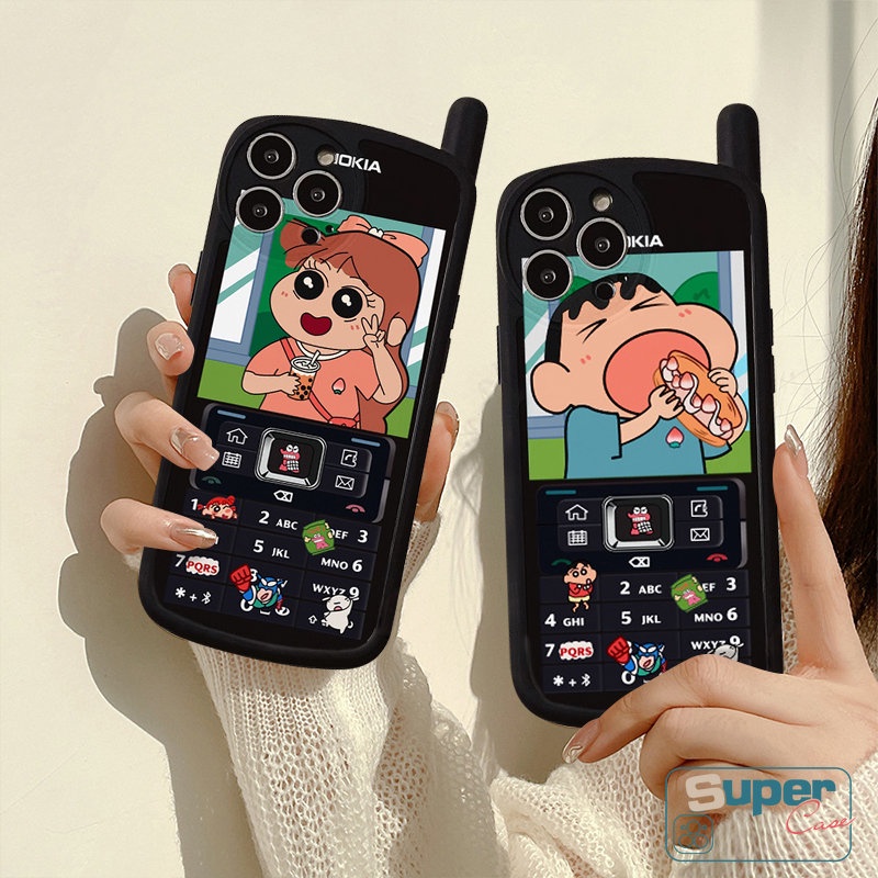 Kompatibel Untuk iPhone XR X Xs7 8 Plus 11 14 13 12 Pro MAX SE 2020 Kartun Crayon Shin-chan Bentuk Telepon Kepribadian Retro Cellular Kreatif Lucu Sakurada Nene Soft Cover