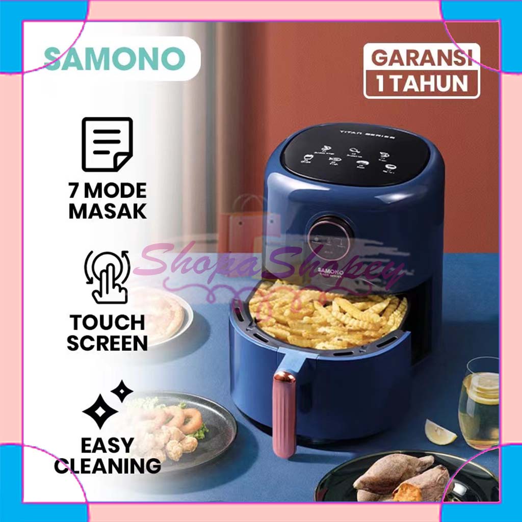 Air Fryer SAMONO SW-AFBE04 4L 1400W Touch Screen Magic Fryer Pot 7 Mode Masak - BLUE