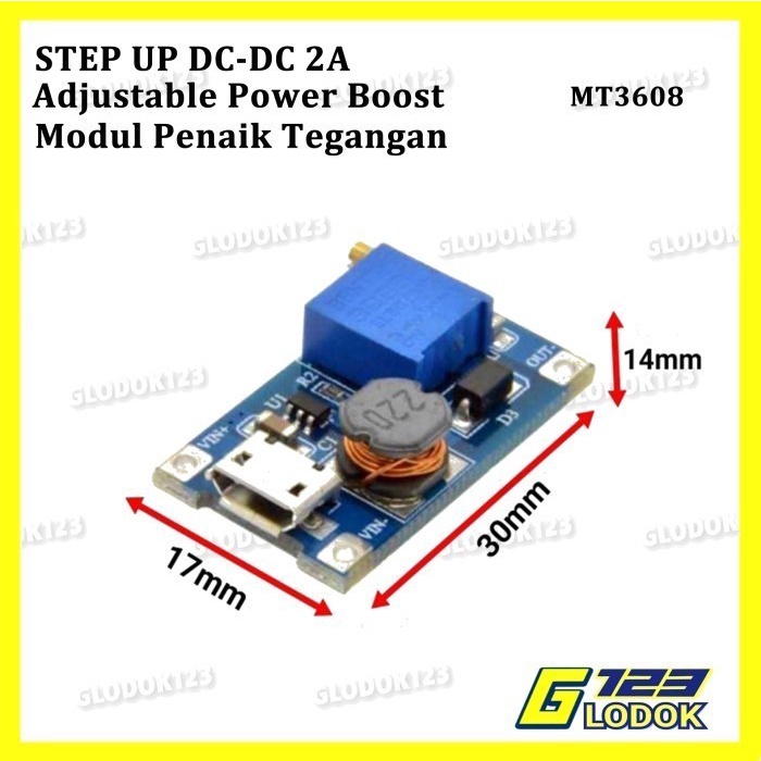 Step Up DC DC Boost 2A Micro USB Power Modul Penaik Tegangan MT3608