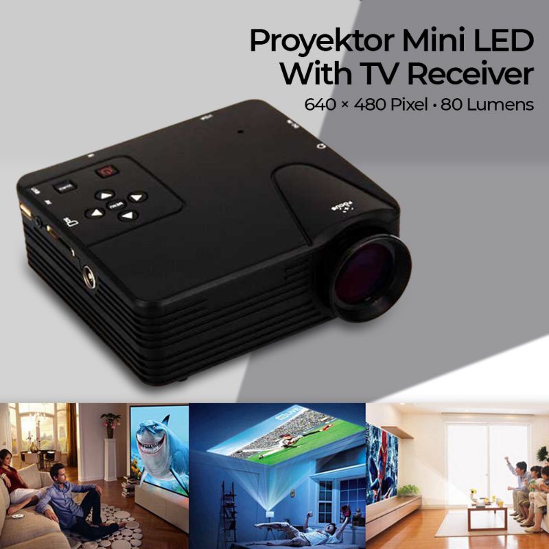 Proyektor Mini LED 640 x 480 Pixel 80 Lumens with TV Receiver 