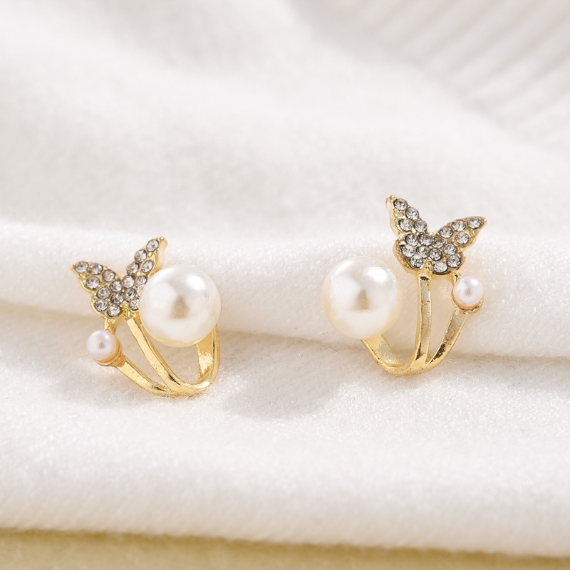 1pasang Korea Zirkon Indah Kupu-Kupu Telinga Studs/Wanita Ganda Simulasi Mutiara Anting Perhiasan Aksesoris