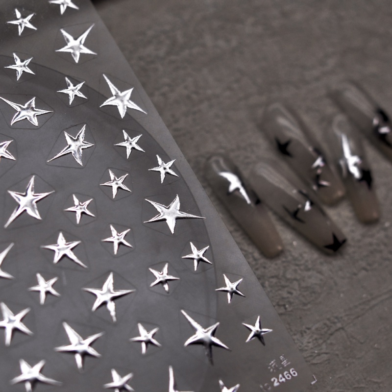 1lembar 3D Realistis Timbul Perak Meteor Tidak Teratur Bintang Berujung Lima Self-Adhesive Nail Art Stiker Decals Manicure Aksesoris