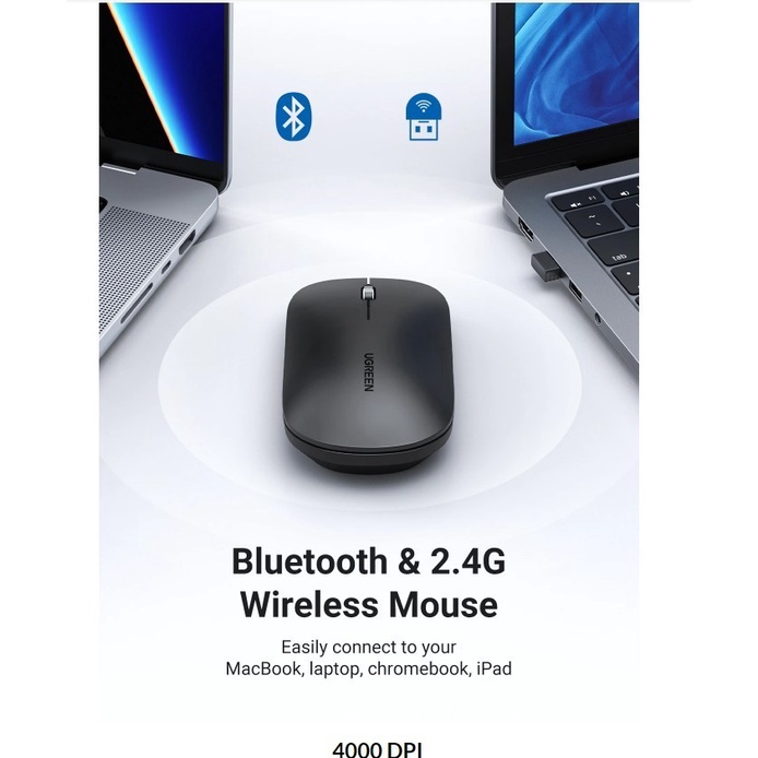 UGREEN Mouse Wireless 2.4G Bluetooth 5.0 - Mouse Dual Mode Silent Click 4000DPI 90366 / 90367 ORI