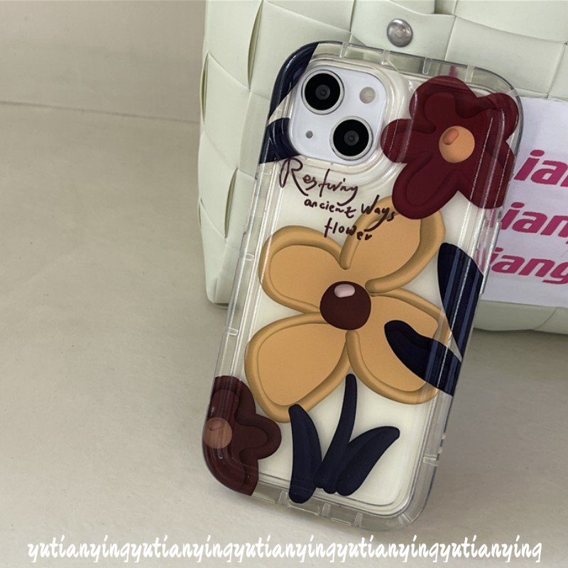 Ins Korea Flower Case Kompatibel Untuk iPhone XR 7plus 14 Pro MAX 11 13 12 Pro MAX 7 8 6 6S Plus X XS MAX 8plus SE 2020 Lukisan Minyak Bunga TPU Lembut Shockproof Airbag Phone Cover