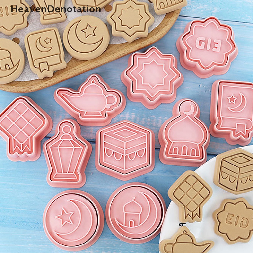 [HeavenDenotation] 10pcs Eid Mubarak Biskuit Cetakan Cookie Cutters Stamp Press Fondant Sugarcraft Alat Baking Ramadhan Dekorasi Rumah Pesta Muslim Islam HDV