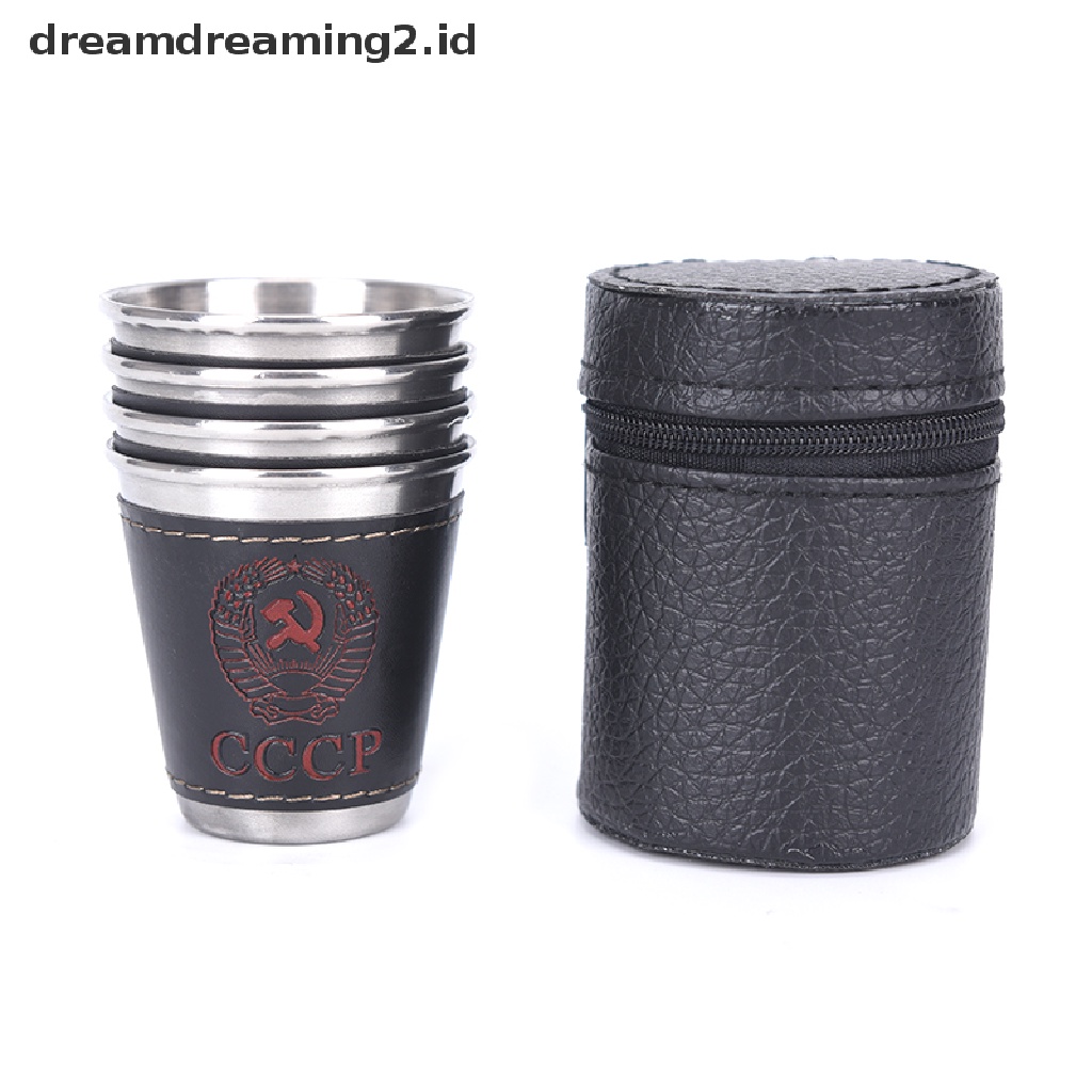 (dream) 4pcs/lot 70ml Cangkir Berkemah Luar Ruangan Set Perlengkapan Piknik Cangkir Anggur Stainless Steel  .