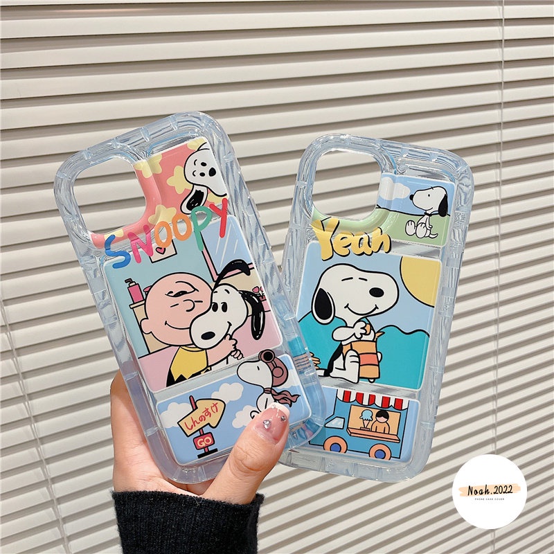 Transparent Airbag Case Compatible for iPhone 14 13 12 11 Pro Max 7Plus 8Plus X XS MAX XR 7 8 6 6S Plus Cartoon Snoopy Cute Clear Soft Phone Case Shockproof TPU Back Cover