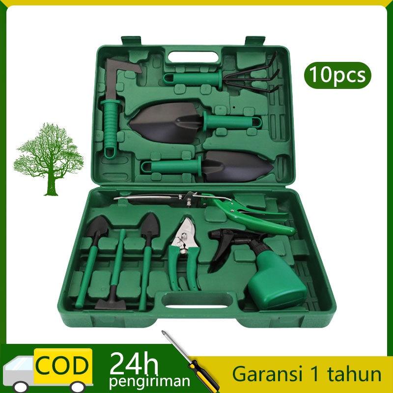 Set Gardening Alat Berkebun isi 10 Pcs Warna  Garpu Kebun Gunting Tanaman Sekop Berkebun