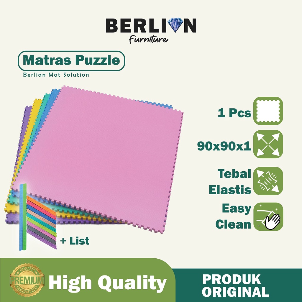 Matras Puzzle 90x90 Tbl 1 CM isi 1 Pcs + List / Alas lantai / Playnat