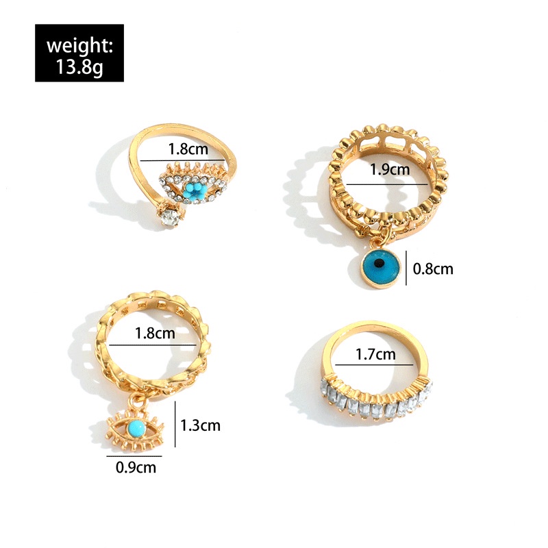 Cincin Tren Individualized Gaya Jalanan Punk Eropa-Amerika Mata Setan Bertatahkan Berlian Menetes Minyak Dilubangi-out 4-piece Ring Set