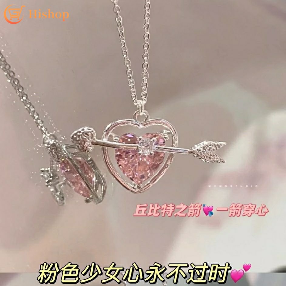 Sweet Pink Zircon Kalung Untuk Wanita Liontin Hati Perak Rantai Choker Pacar Perhiasan Y2K Aksesoris