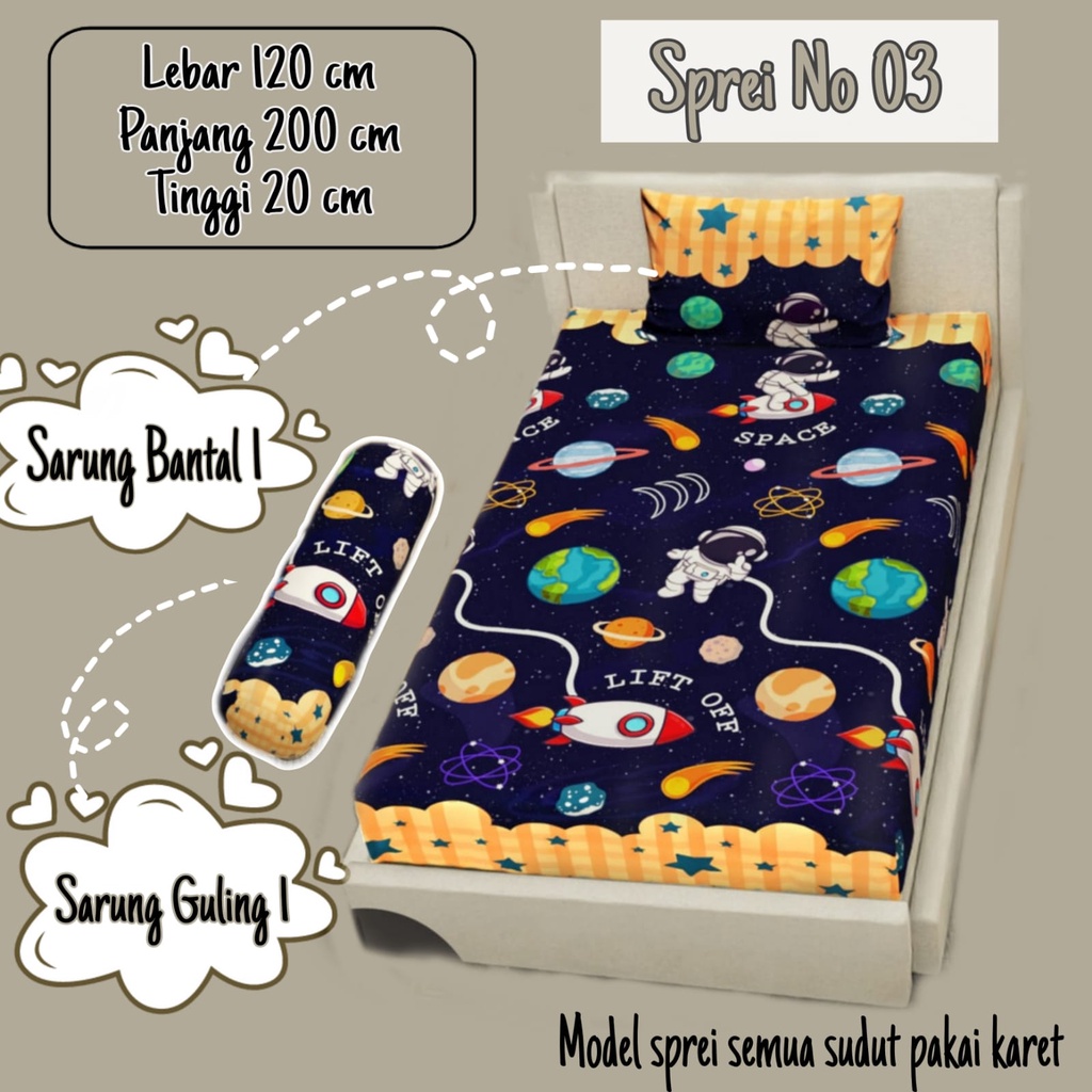 Sprei karakter no 3 ukuran 120x200 bantal 1/guling 1