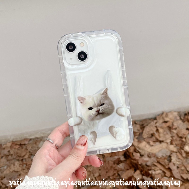 IPHONE Couple Casing Ponsel Kucing Anjing Lucu Kompatibel Untuk Iphone11 12 14 13 Pro Max XR 7Plus X7 8 6 6s Plus XS Max Transparan Shockproof Airbag Kreatif Kantong Plastik Lembut Tpu Penutup Belakang