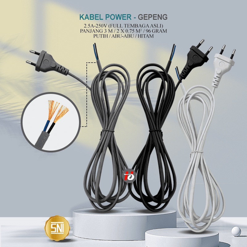 3M ASLI TEMBAGA KABEL POWER / KABEL AC 220V / KABEL BUNTUNG / KABEL LISTRIK Kabel Sambungan + Colokan Listrik Panjang 3M