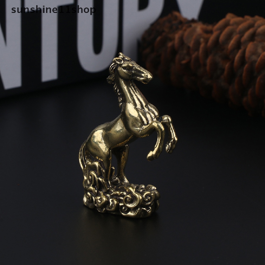 Sho Vintage Tembaga Zodiak Kuda Patung Kecil Ornamen Feng Shui Kuningan Beruntung Hewan Miniatur Patung Dekorasi Desktop Kerajinan N